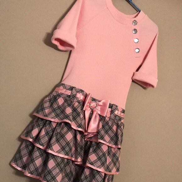 Youngland Pink Plaid Ruffle Dress - Size 6 - Picture 2 of 8